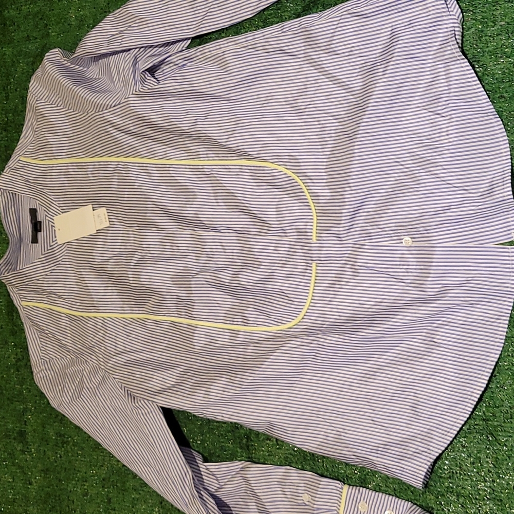 Jcrew NWT silk pinstripe shirt with neon green piping detail